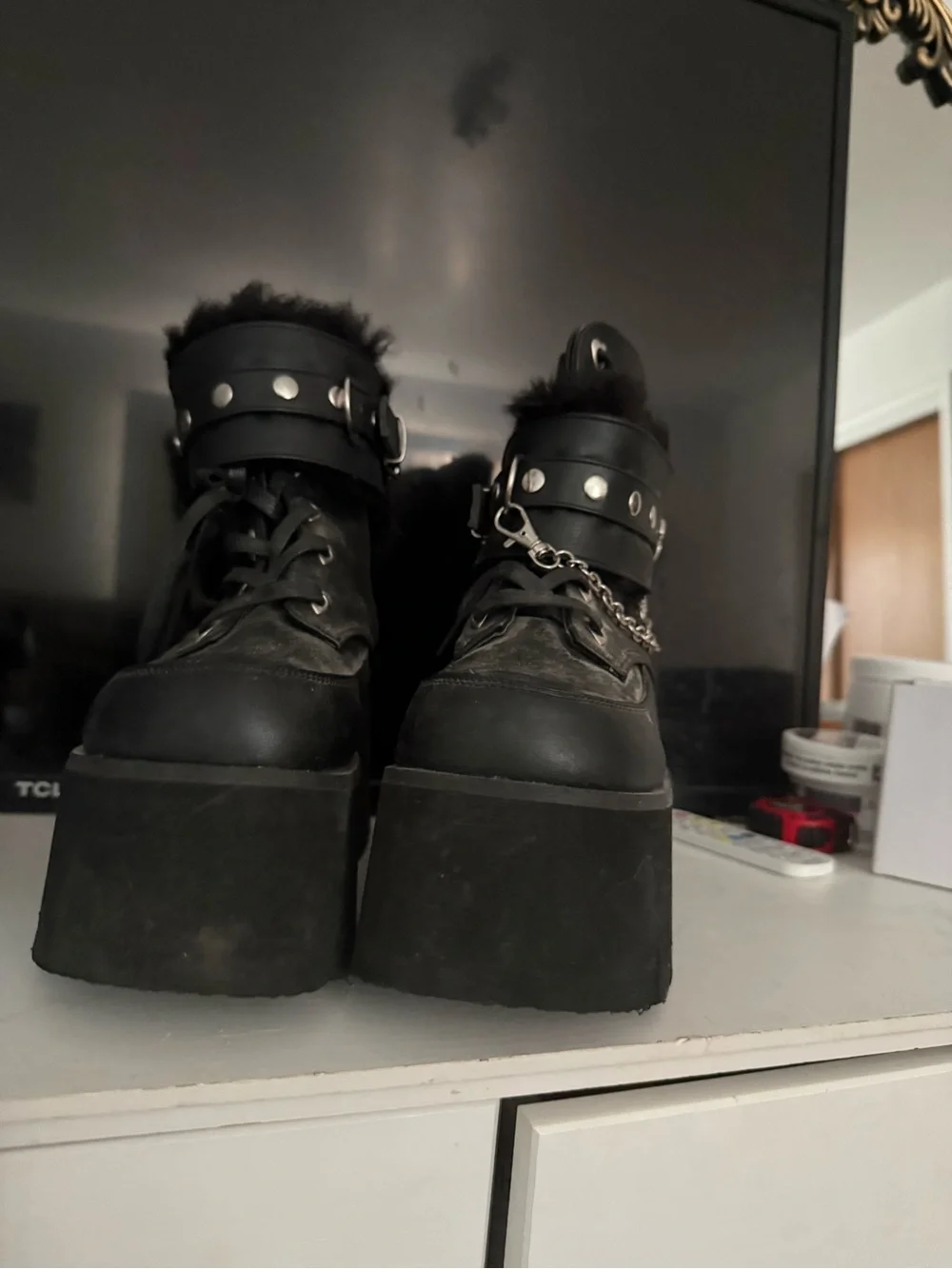 Platform Ankle Boots with Stud and Chain Detail - Black